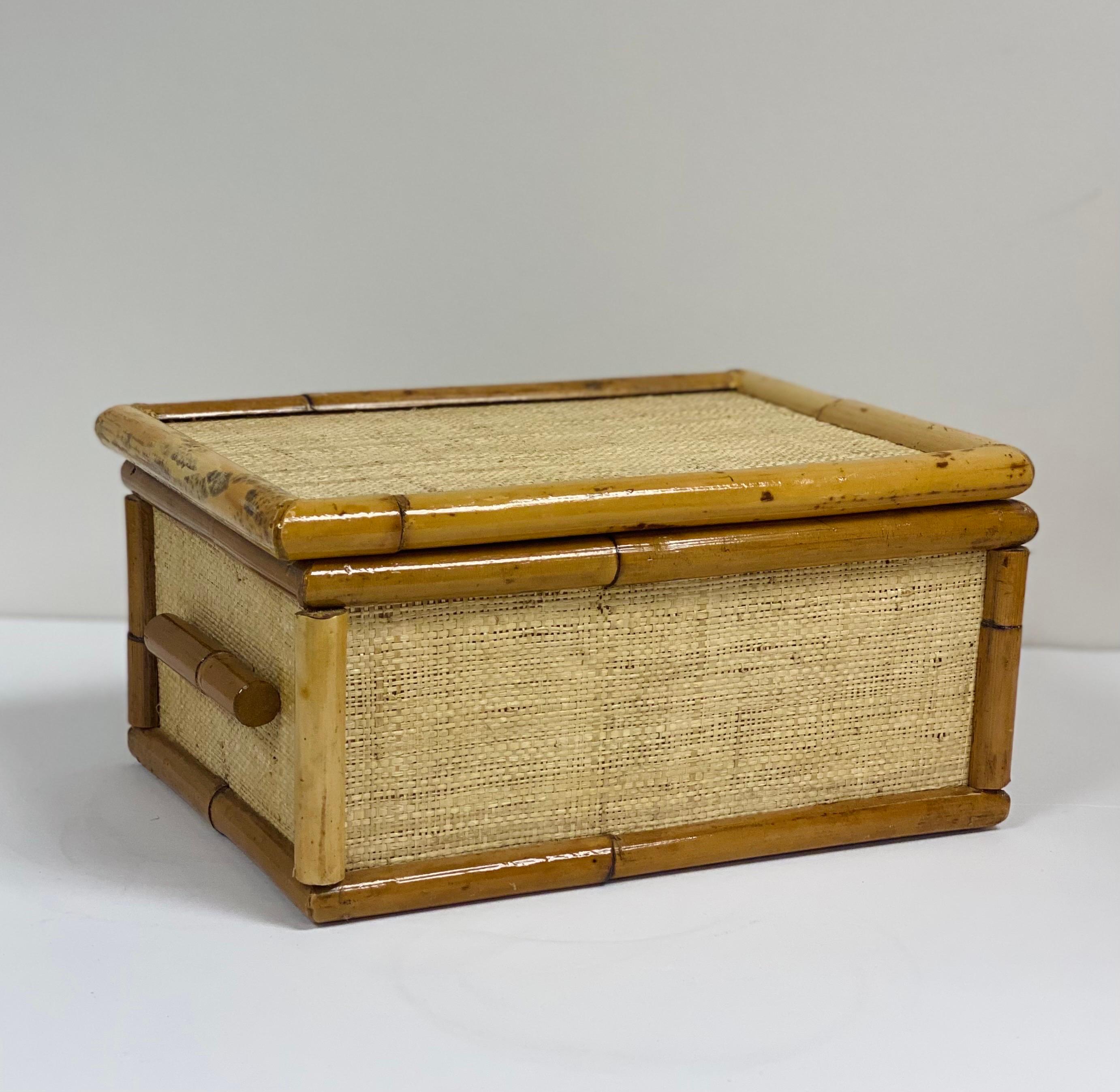 1970s Vintage Jute Grasscloth and Bamboo Rectangular Decorative Box 3
