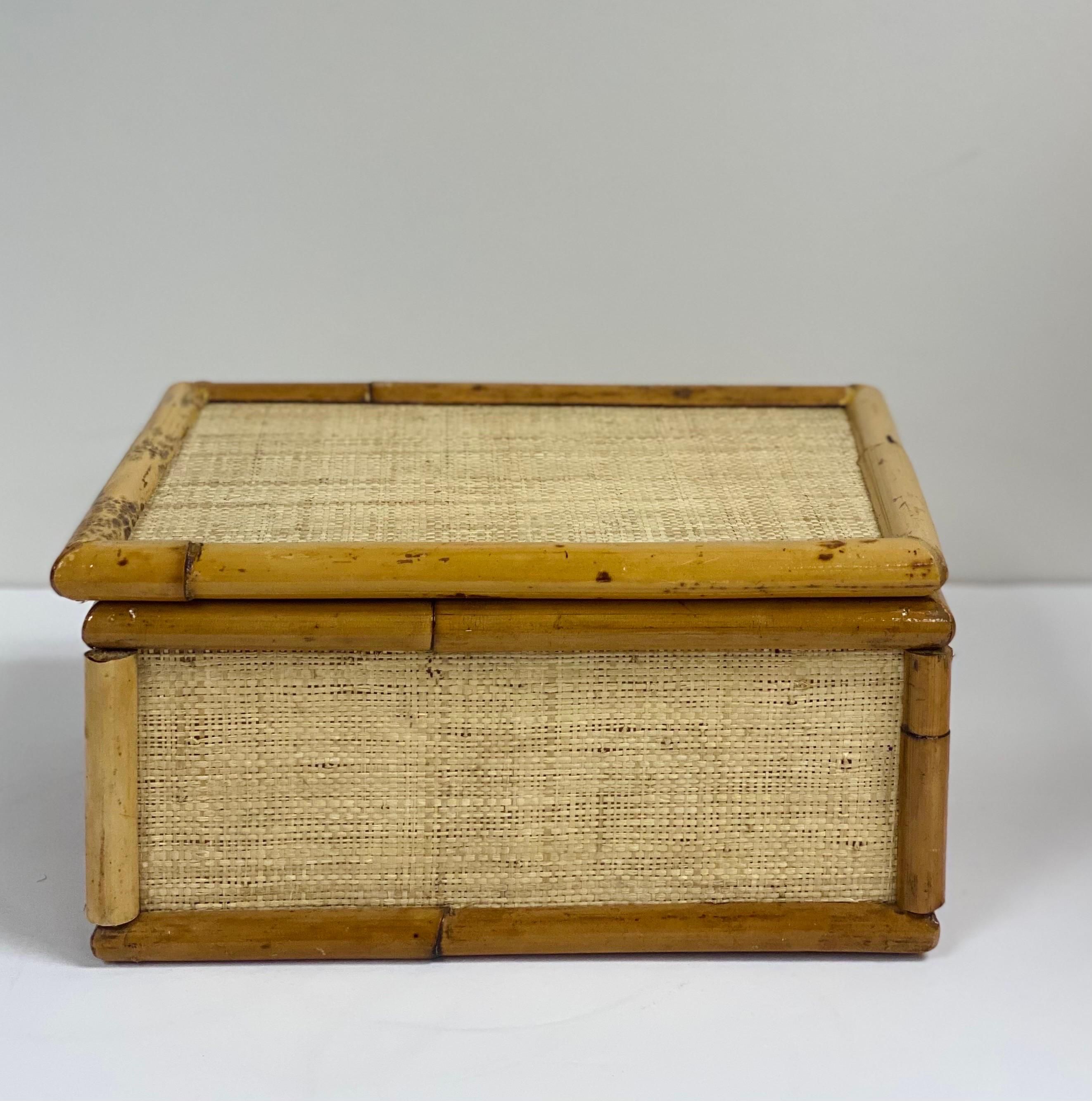 1970s Vintage Jute Grasscloth and Bamboo Rectangular Decorative Box 4