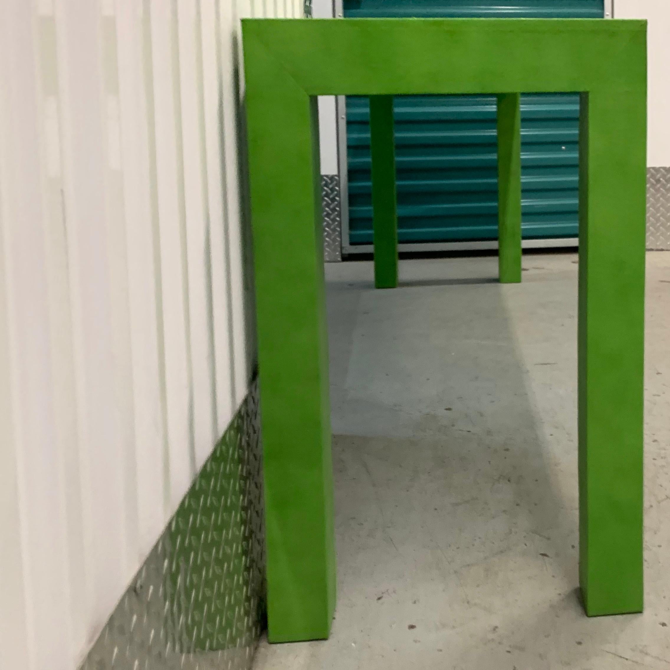 American 1970s Vintage Karl Springer Apple Green Snakeskin Extended Console Table