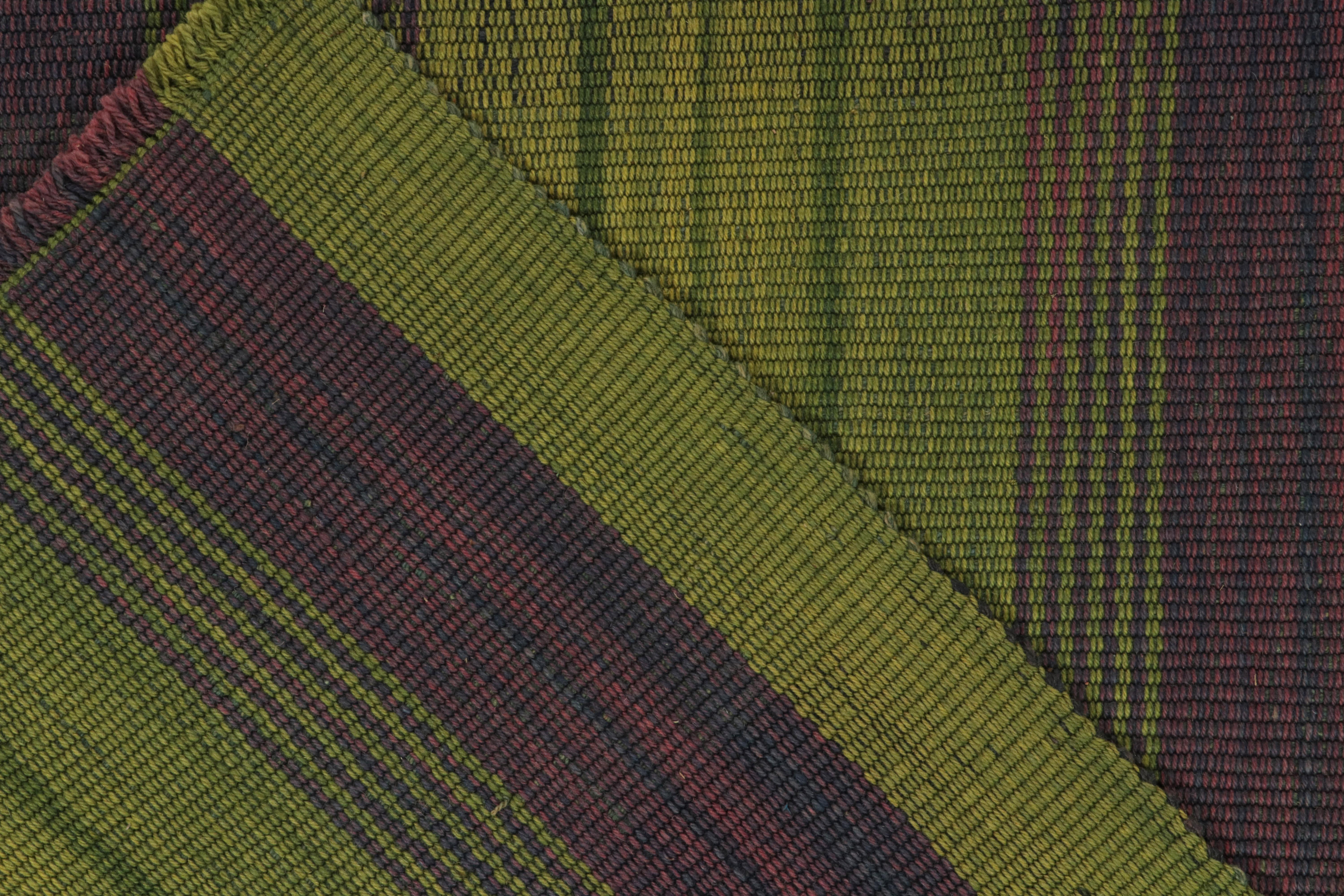 Late 20th Century 1970s Vintage Kilim runner in Green & Purple Stripes, Oversized by Rug & Kilim