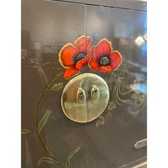 1970s Vintage Lacquer and Brass Bar Cabinet in the Manner of Mastercraft