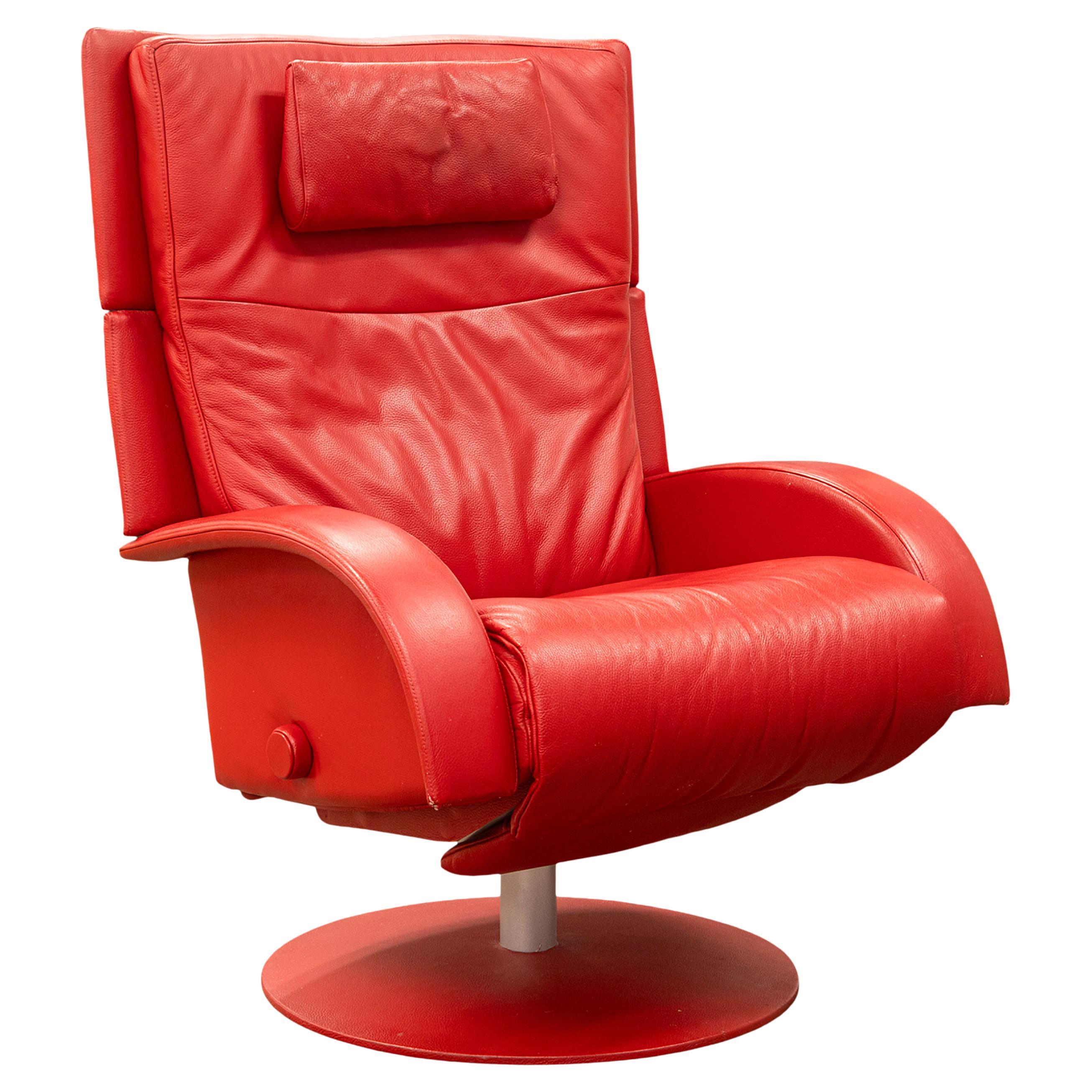 Vintage anni '70 Lafer, sedia da salotto girevole e reclinabile in pelle rossa
