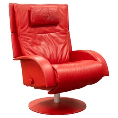 1970s Vintage Lafer Brazilian Red Leather Swivel Recliner Accent Lounge Chair