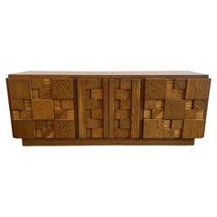 1970s Vintage Lane Brutalist Wood Dresser Credenza