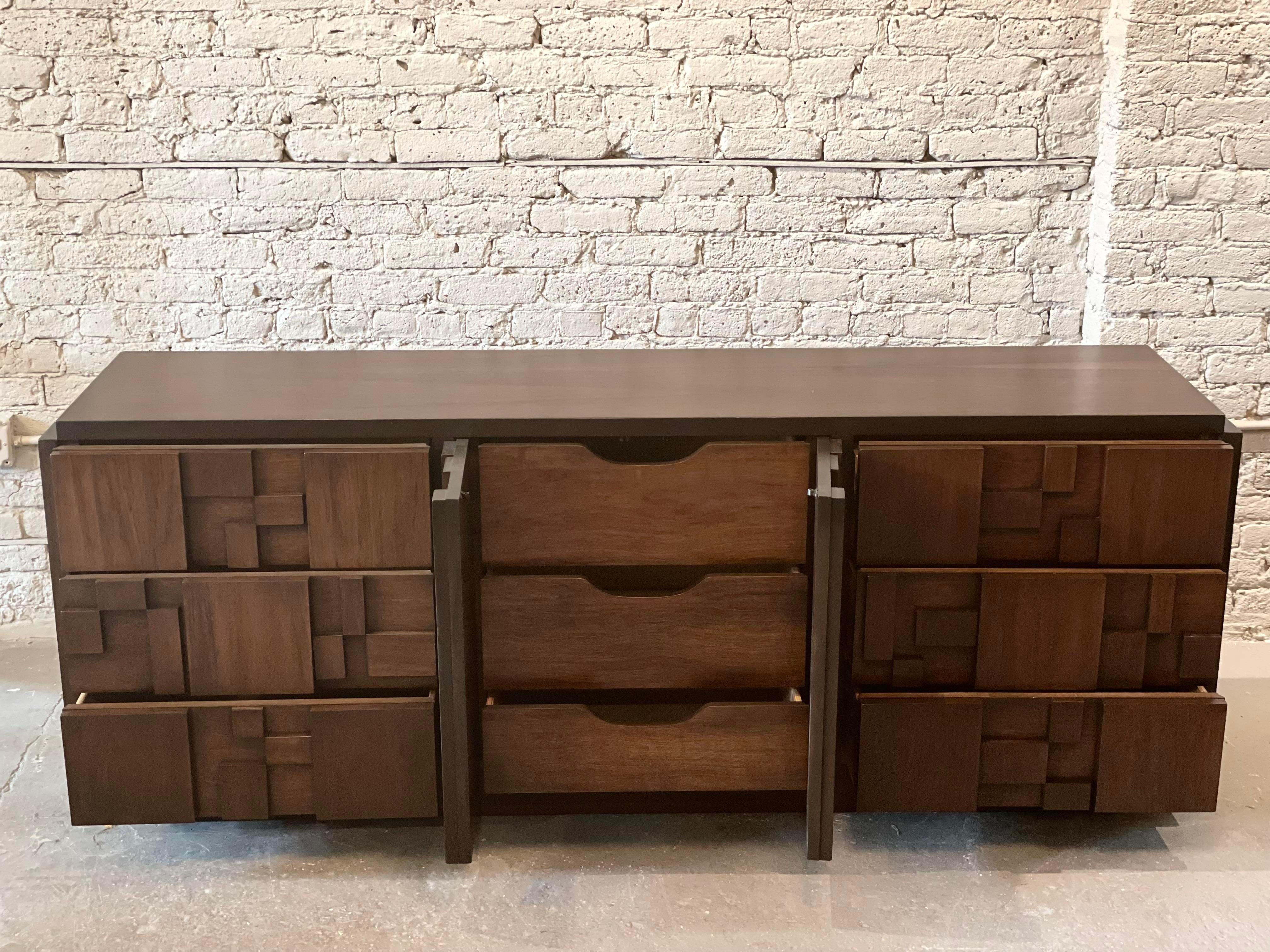 Late 20th Century 1970s Vintage Lane Staccato Brutalist Dresser Refinished