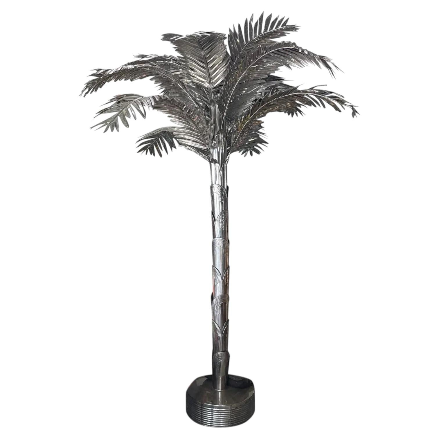 1970s Vintage Large Chromed Steel Palm Tree Sculpture