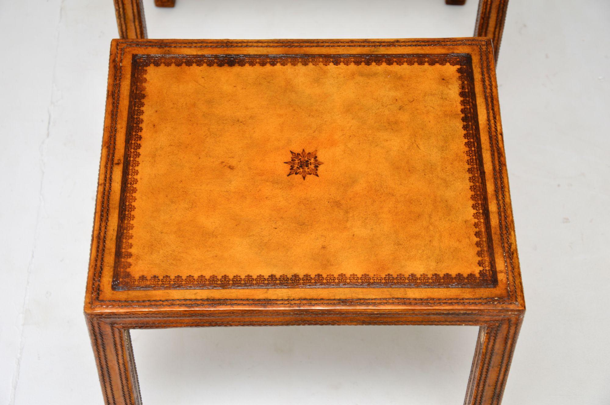1950's Vintage Leather Bound Nest of Tables 1