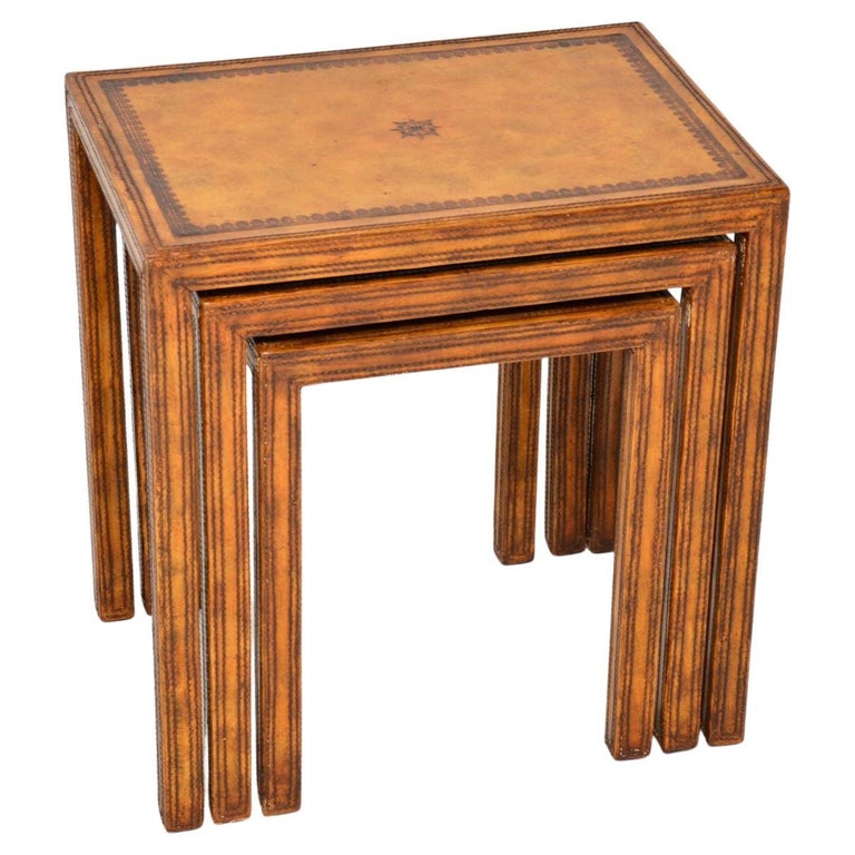 1970's Vintage Leather Bound Nest of Tables For Sale at 1stDibs