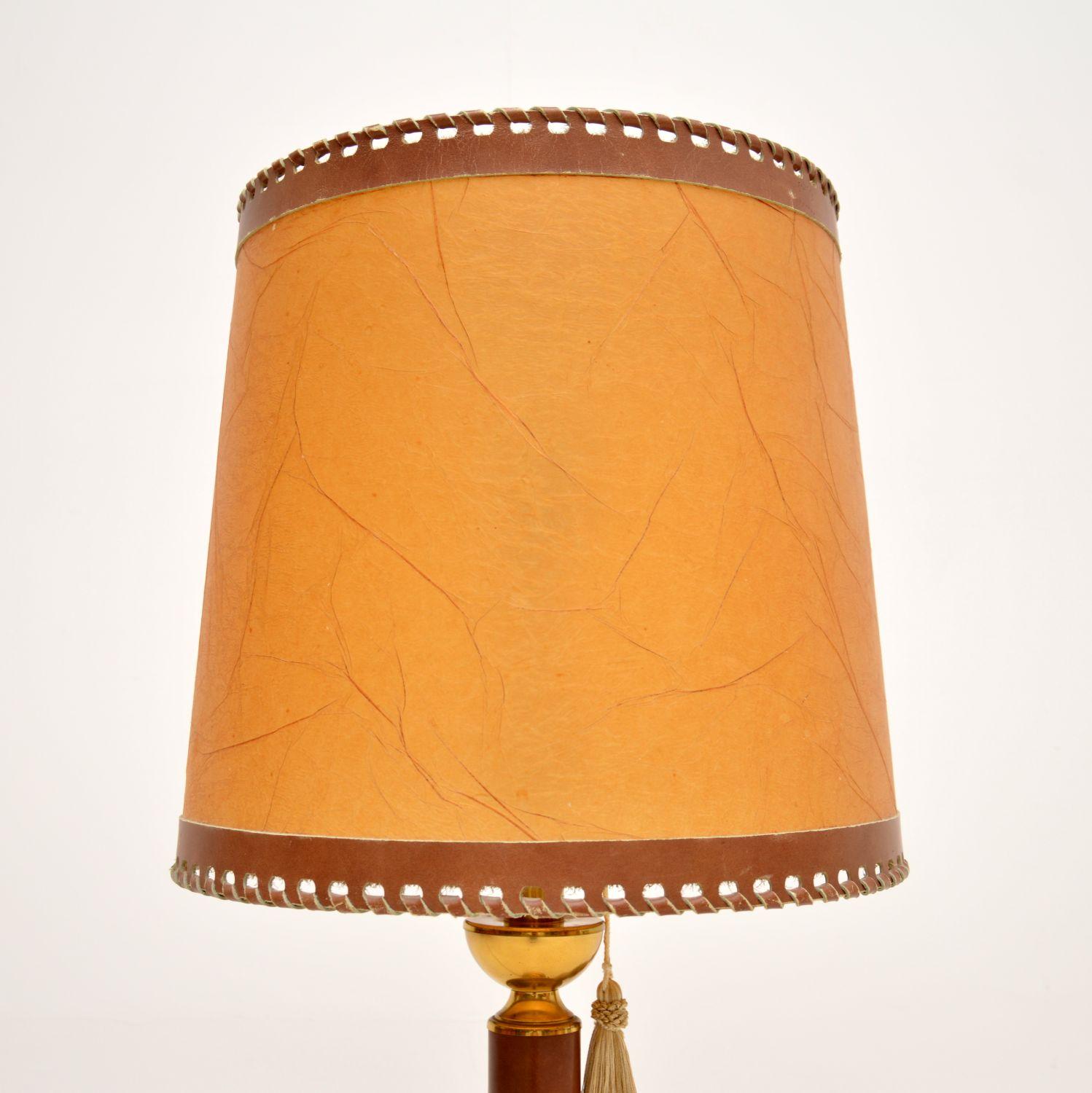 Mid-Century Modern 1970s Vintage Leather & Brass Table Lamp
