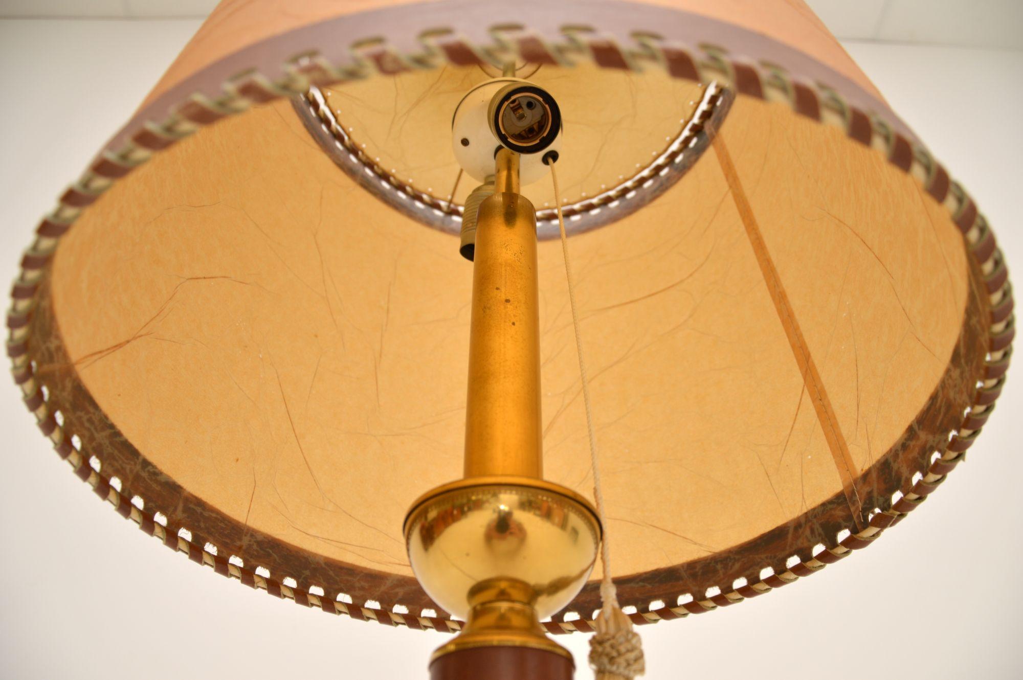 Late 20th Century 1970s Vintage Leather & Brass Table Lamp
