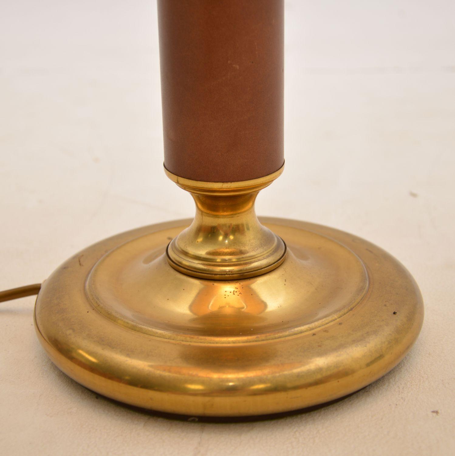 1970s Vintage Leather & Brass Table Lamp 2