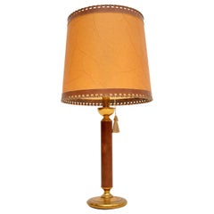 1970s Vintage Leather 
Brass Table Lamp