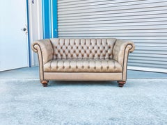 1970s Vintage Leather Chesterfield Loveseat