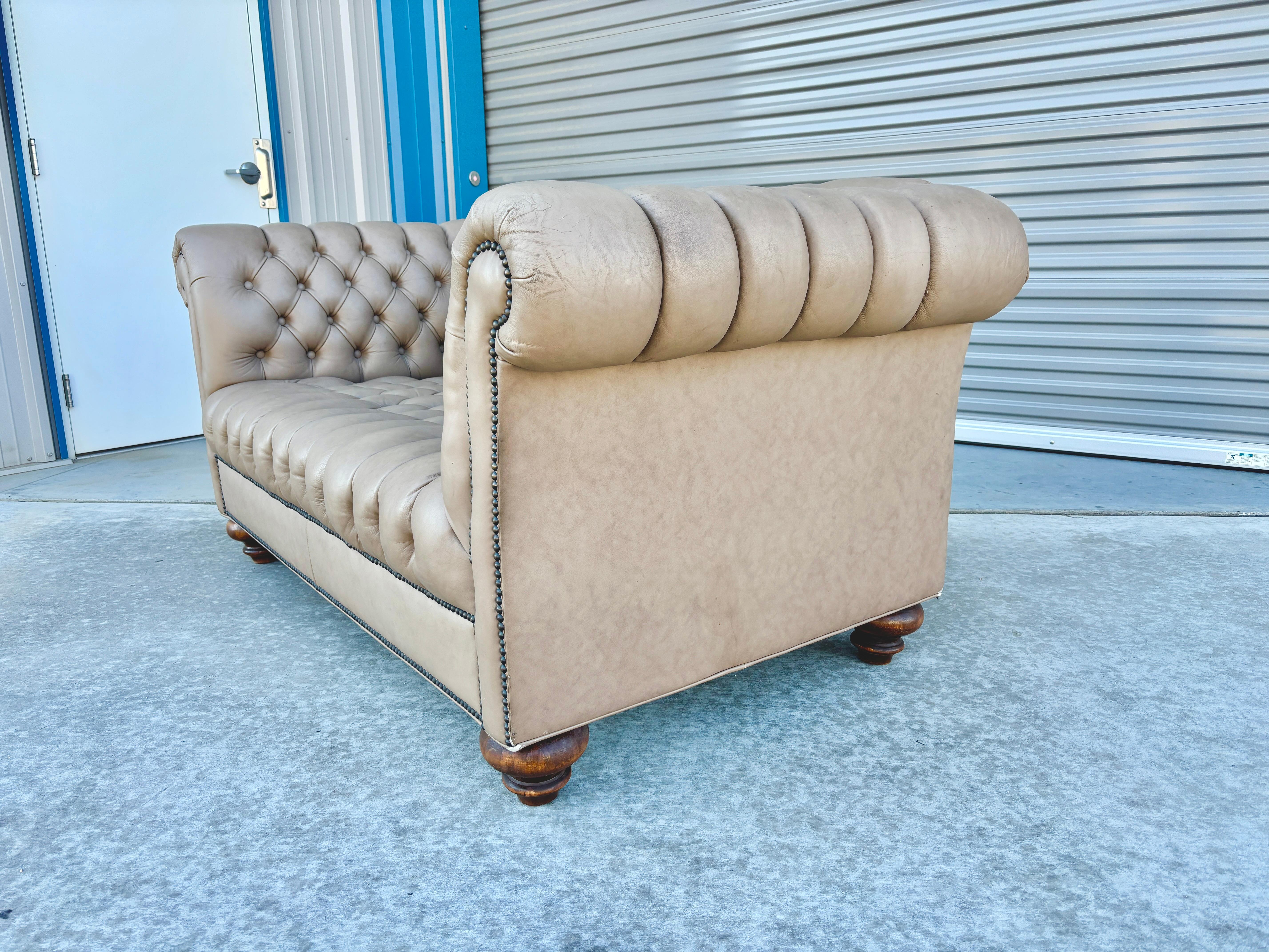 American 1970s Vintage leather Chesterfield loveseat