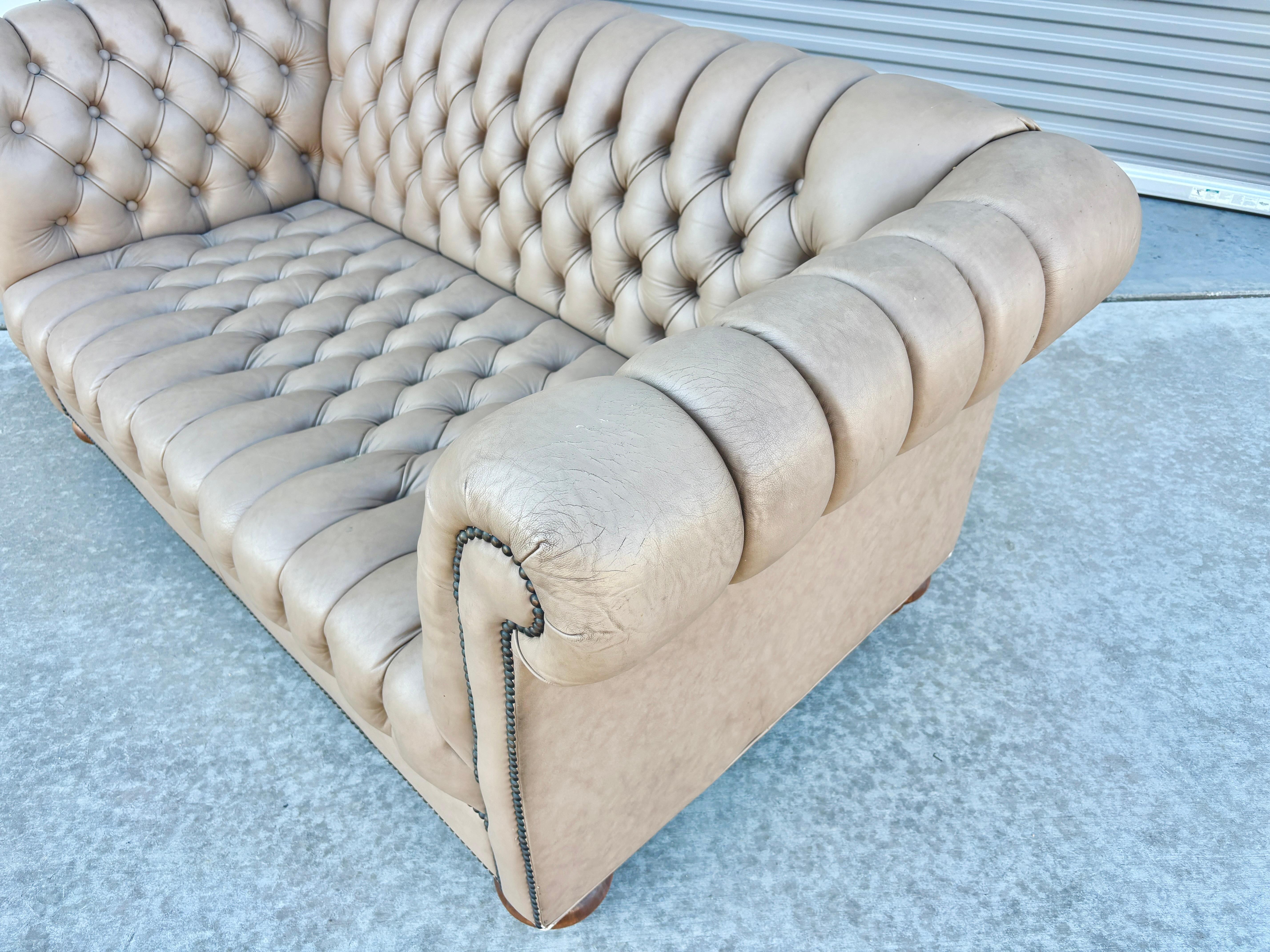 Leather 1970s Vintage leather Chesterfield loveseat