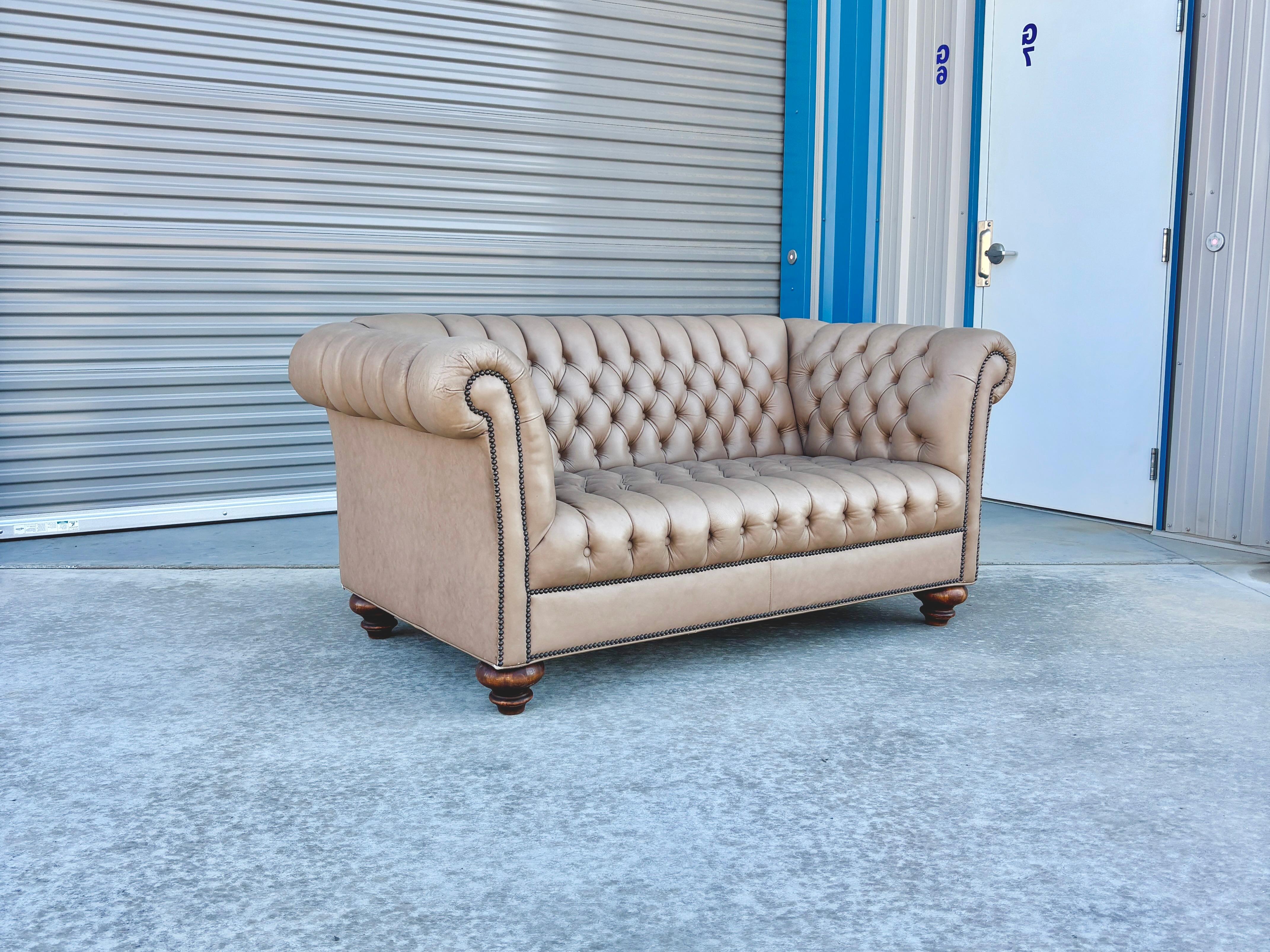 1970s Vintage leather Chesterfield loveseat 1