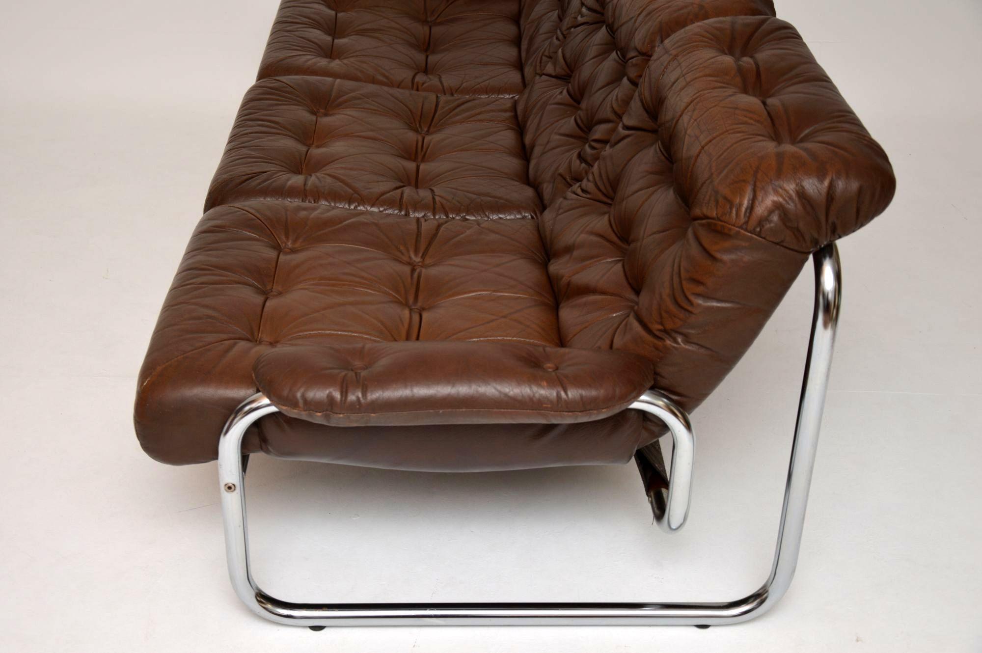 1970s Vintage Leather and Chrome Sofa by Rodney Kinsman for OMK at