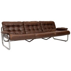 1970s Vintage Leather and Chrome Sofa by Rodney Kinsman for OMK