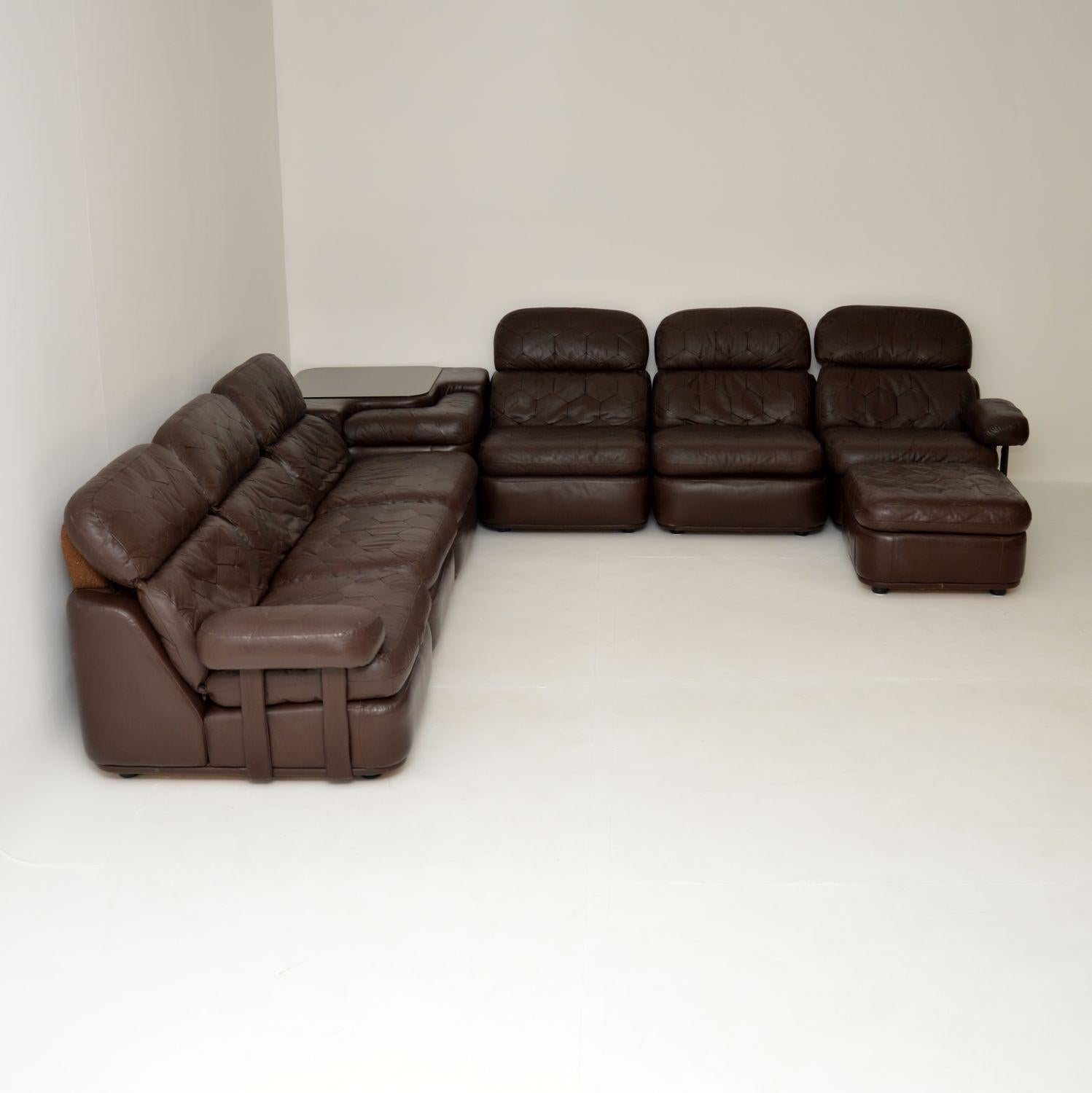 Mid-Century Modern 1970's Vintage Leather Modular Corner Sofa