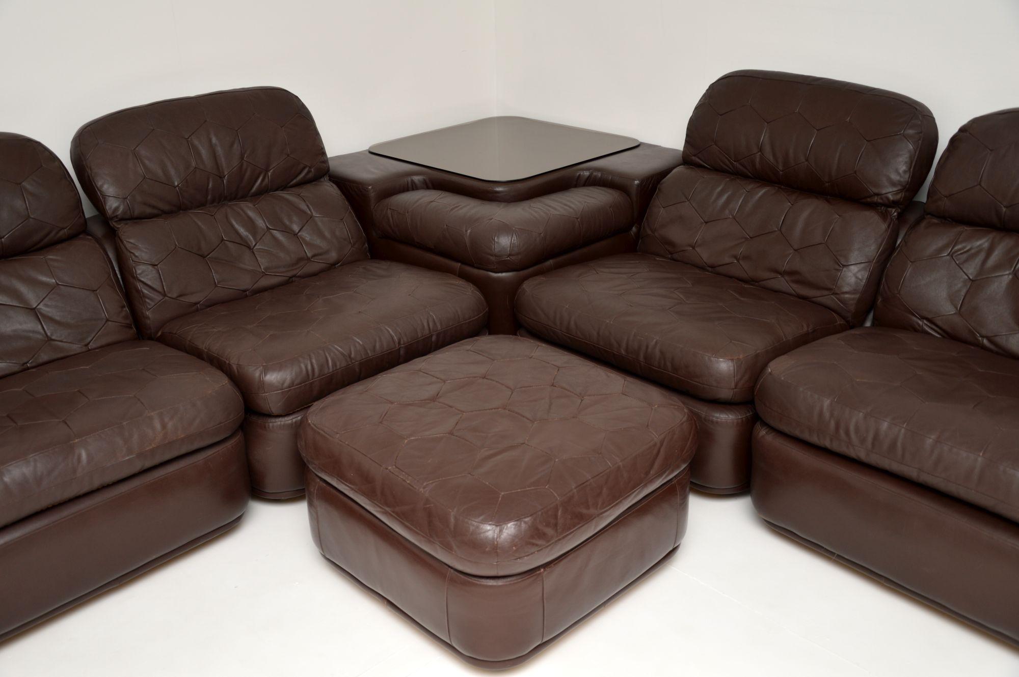 1970's Vintage Leather Modular Corner Sofa In Good Condition In London, GB