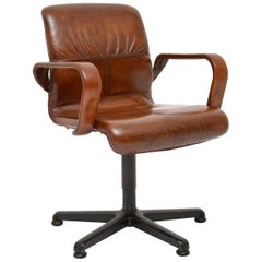 1970s Vintage Leather Swivel Desk Chair