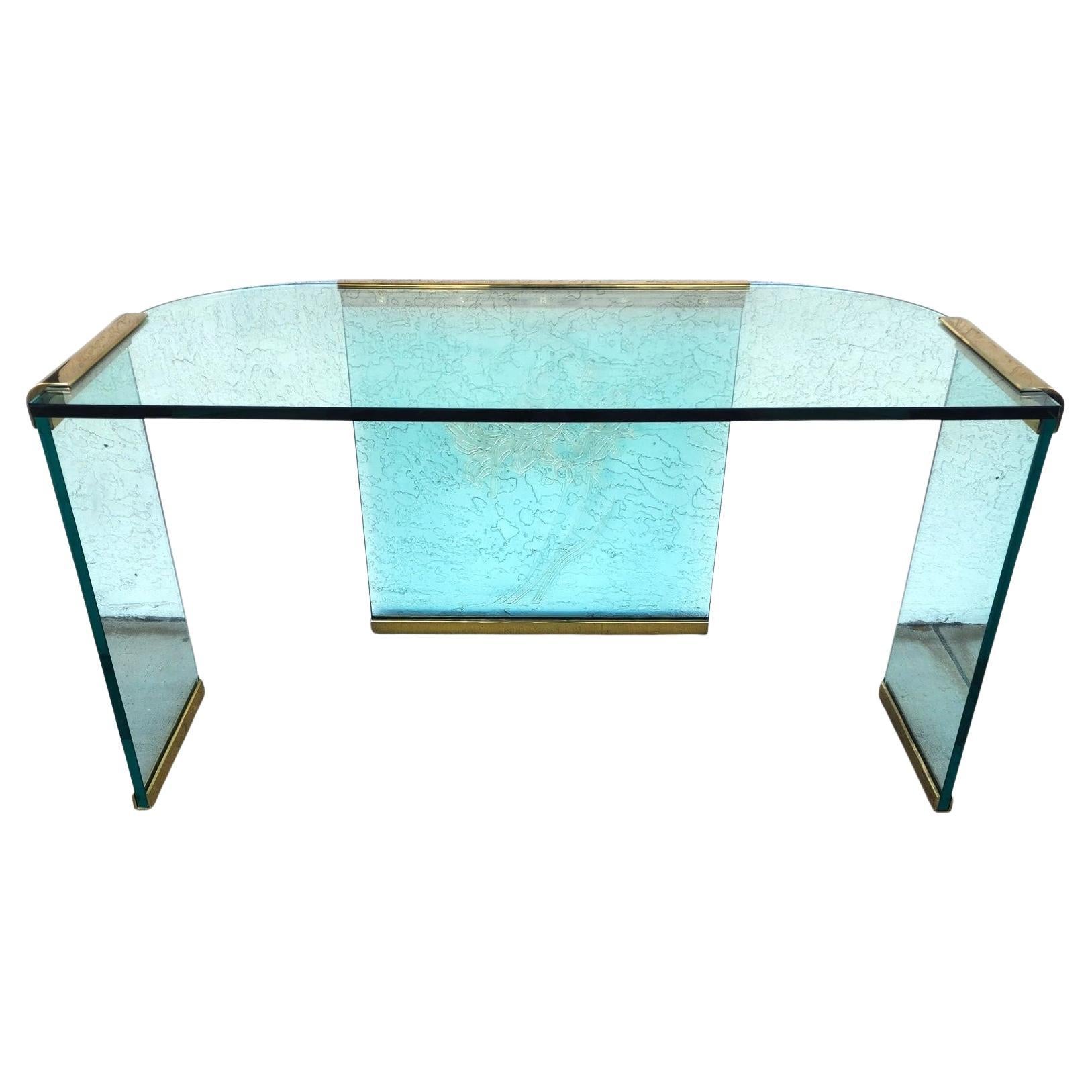 1970 Vintage Leon Rosen pour Pace Bureau en verre et laiton