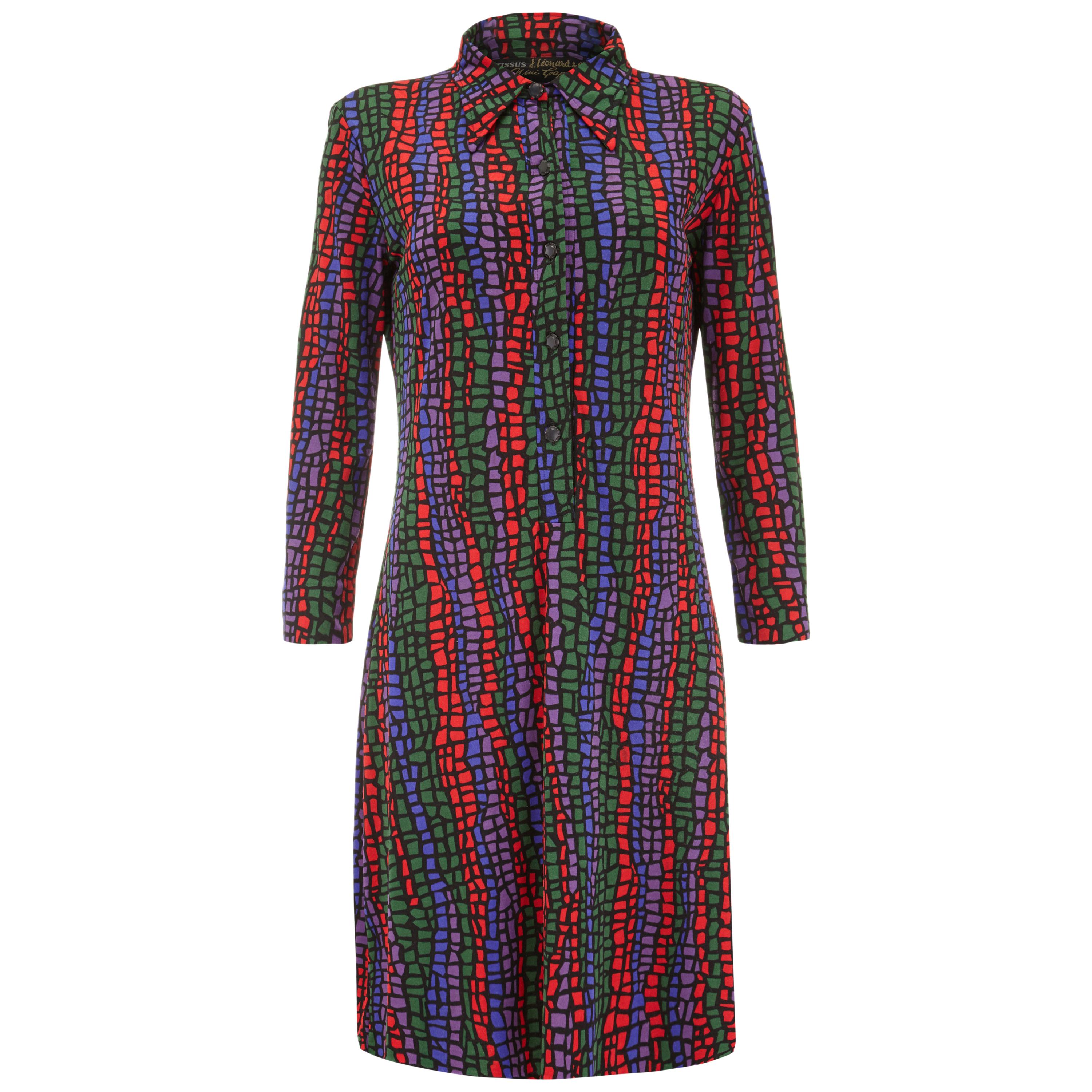1970s Vintage Leonard for Nini Capucci Stained Glass Print Jersey Dress 