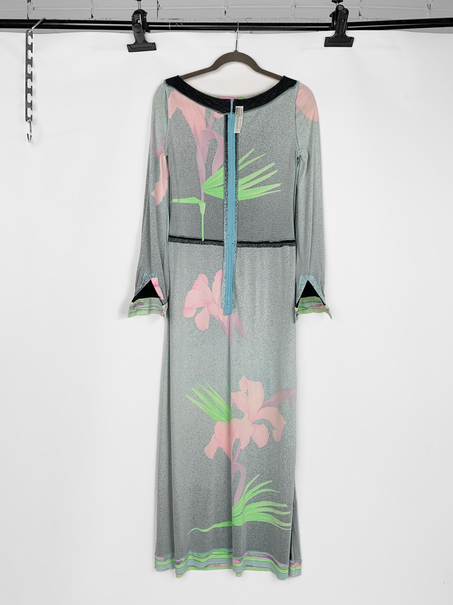 1970s vintage Leonard Paris floral print silk jersey long-sleeved maxi dress 7