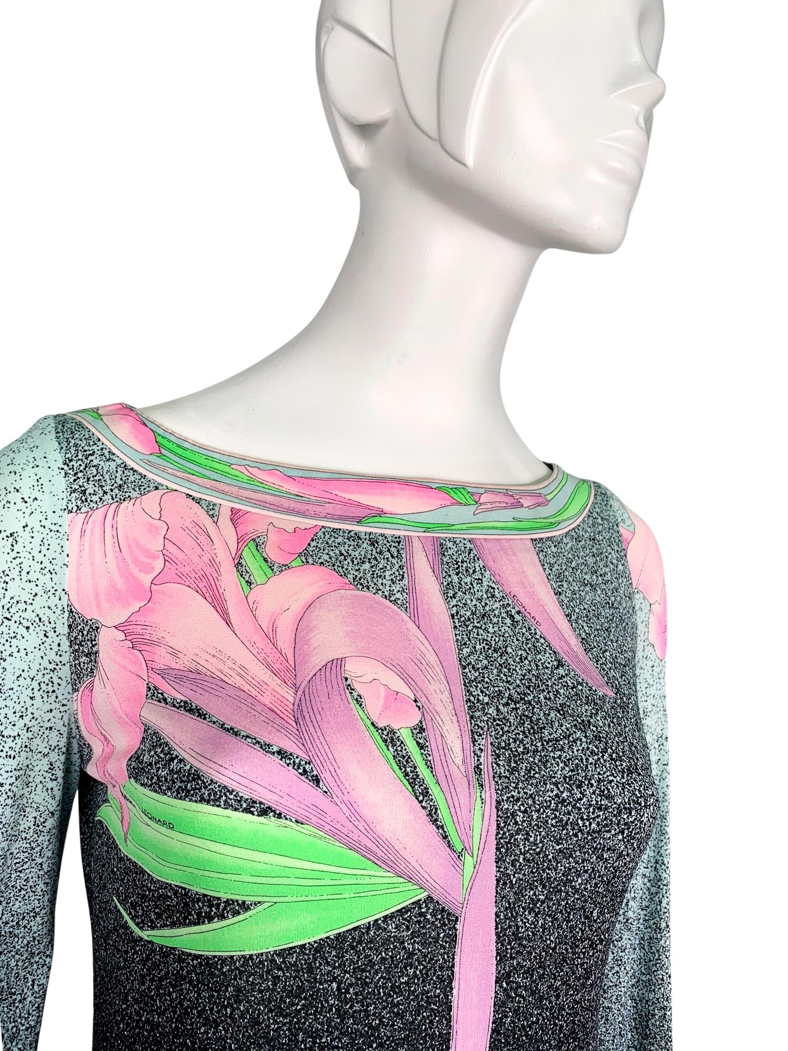 Women's 1970s vintage Leonard Paris floral print silk jersey long-sleeved maxi dress