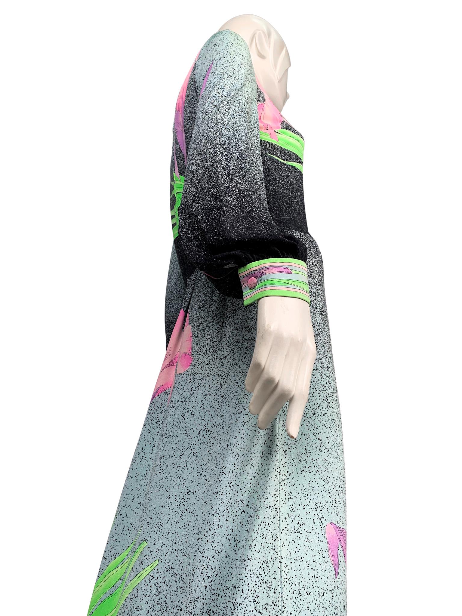 1970s vintage Leonard Paris floral print silk jersey long-sleeved maxi dress 3