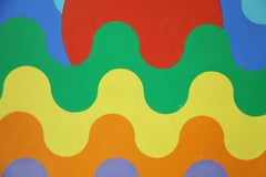 1970s Vintage Loud Abstract Wavy Sunset Painting Virginia Artist