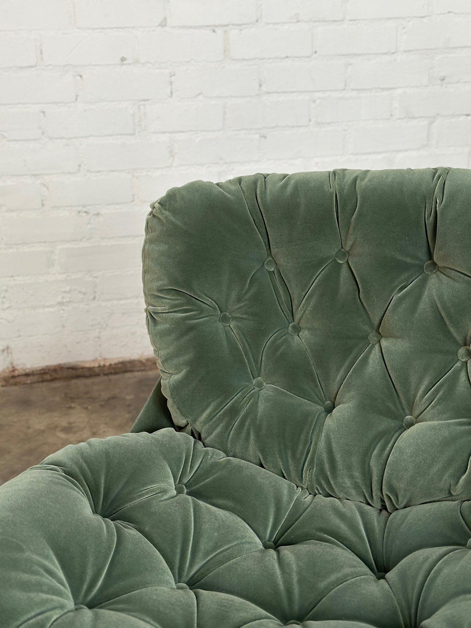 Velvet 1970s Vintage Lounger and Ottoman For Sale