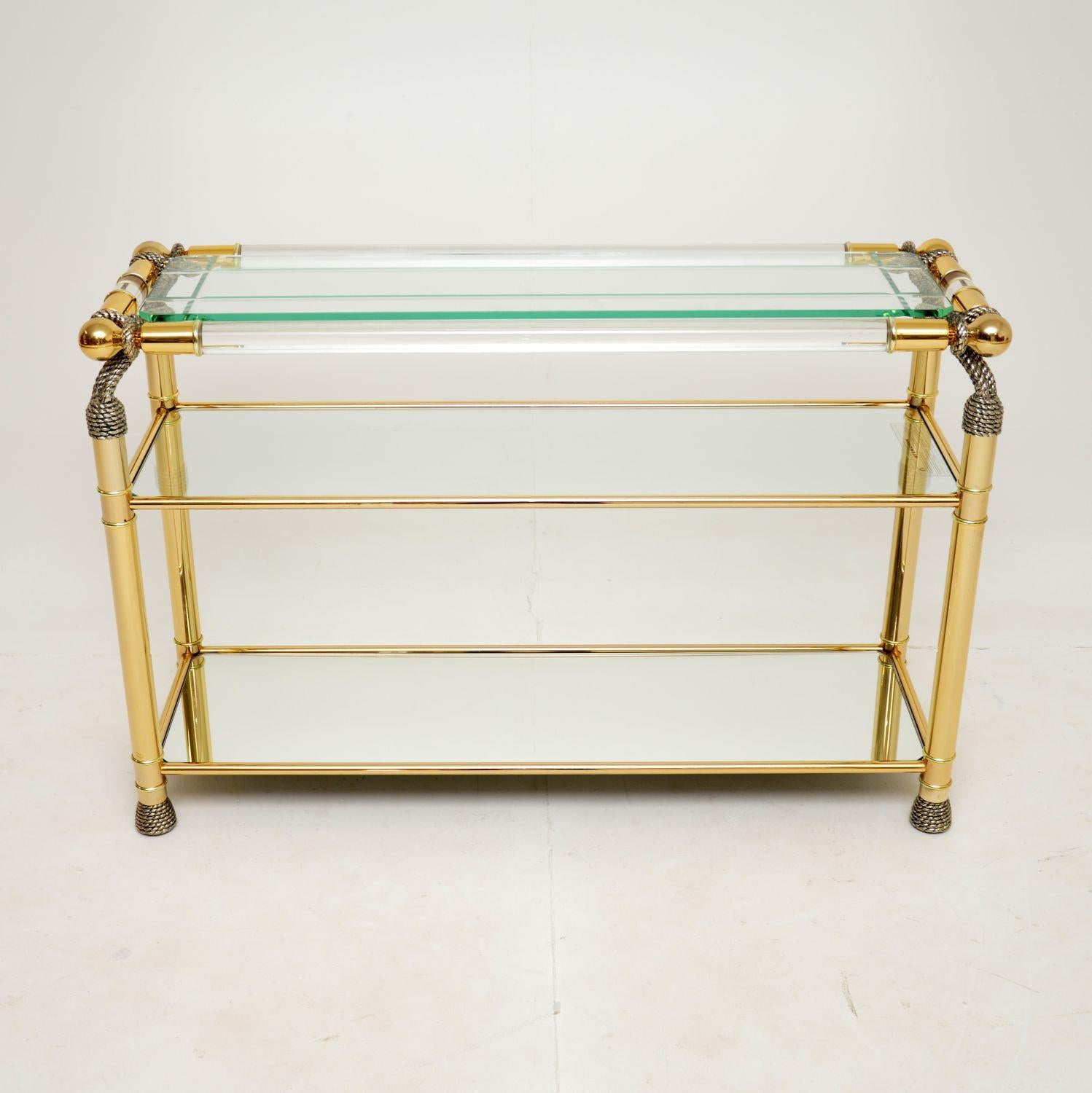 Mid-Century Modern 1970's Vintage Lucite & Gold Leaf Console Table by Curvasa
