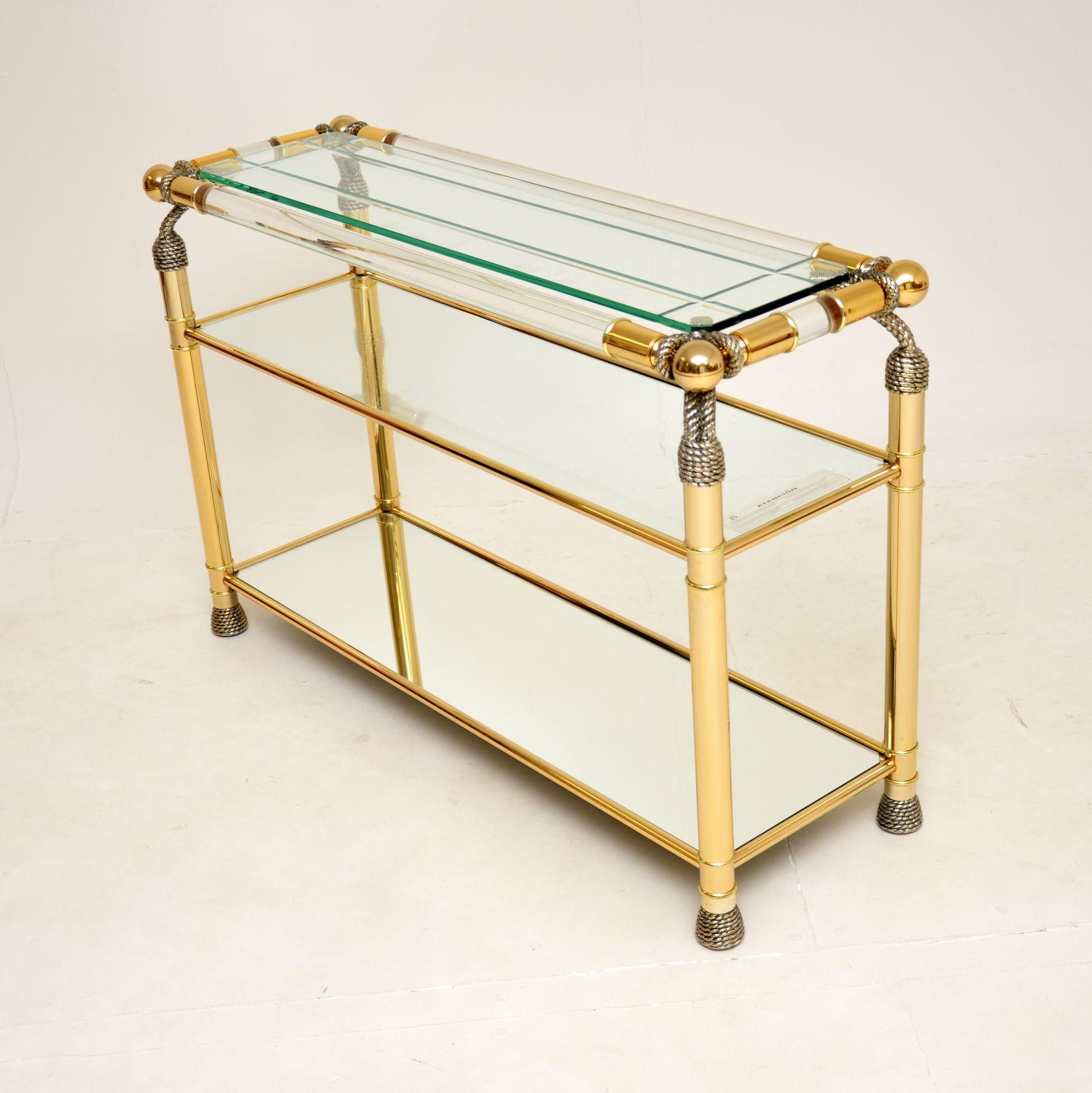 Spanish 1970's Vintage Lucite & Gold Leaf Console Table by Curvasa