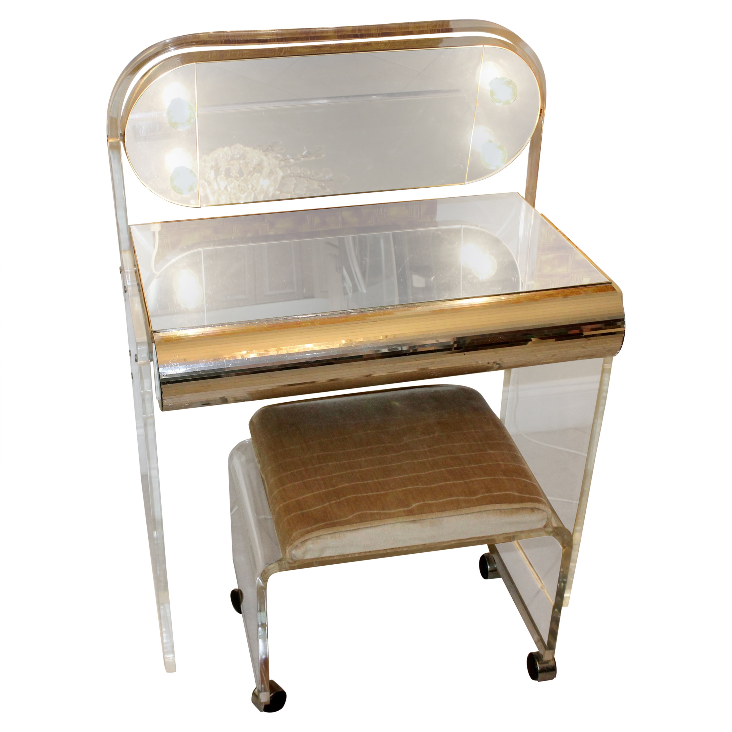 1970s Vintage Lucite Illuminated Vanity