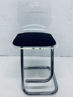 Tabouret de bar vintage Luigi Bardini en lucite et chrome pour Hill Mfg, années 1970