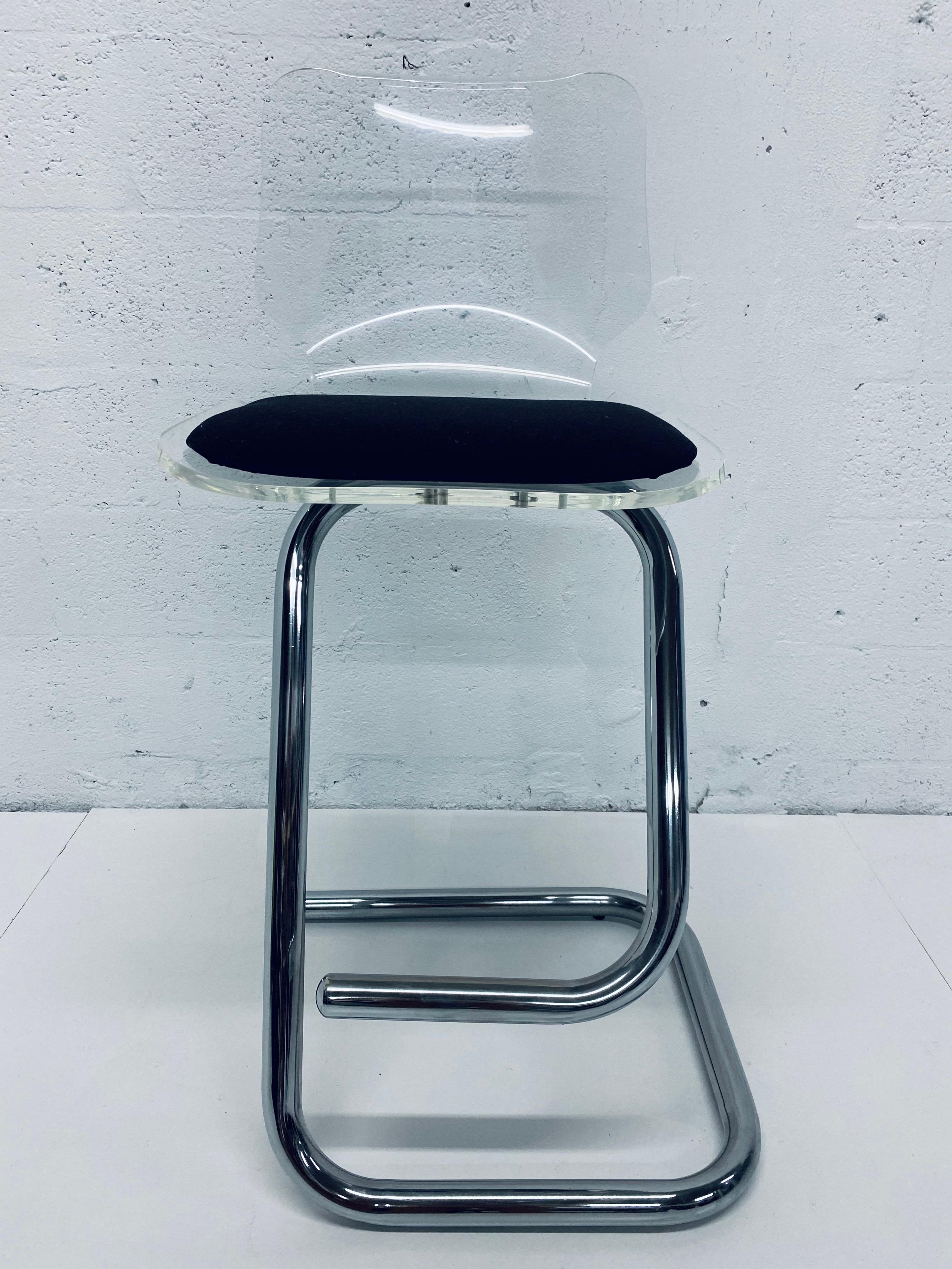 Fabric 1970s Vintage Luigi Bardini Lucite and Chrome Bar Stool for Hill Mfg For Sale