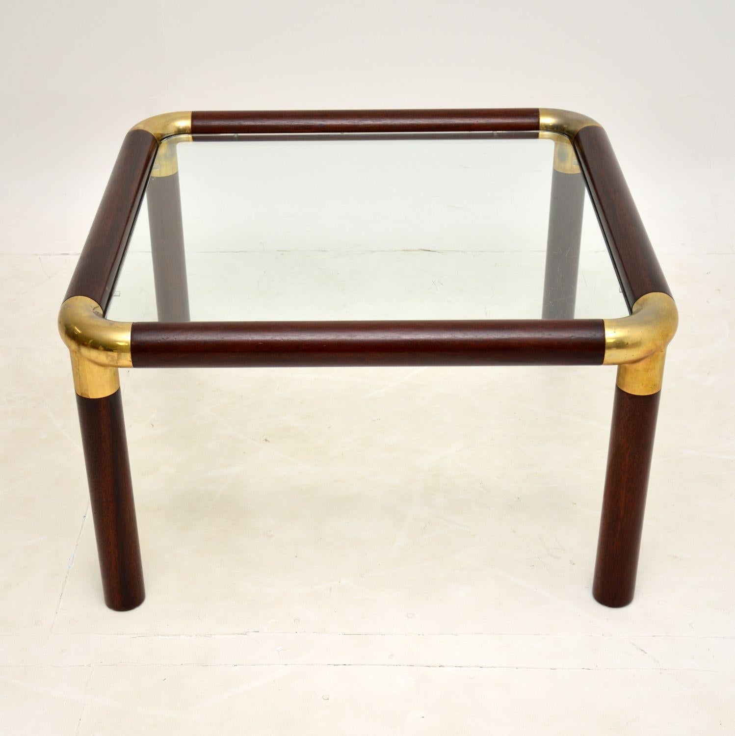 Mid-Century Modern 1970's Vintage Wood & Brass Coffee Table