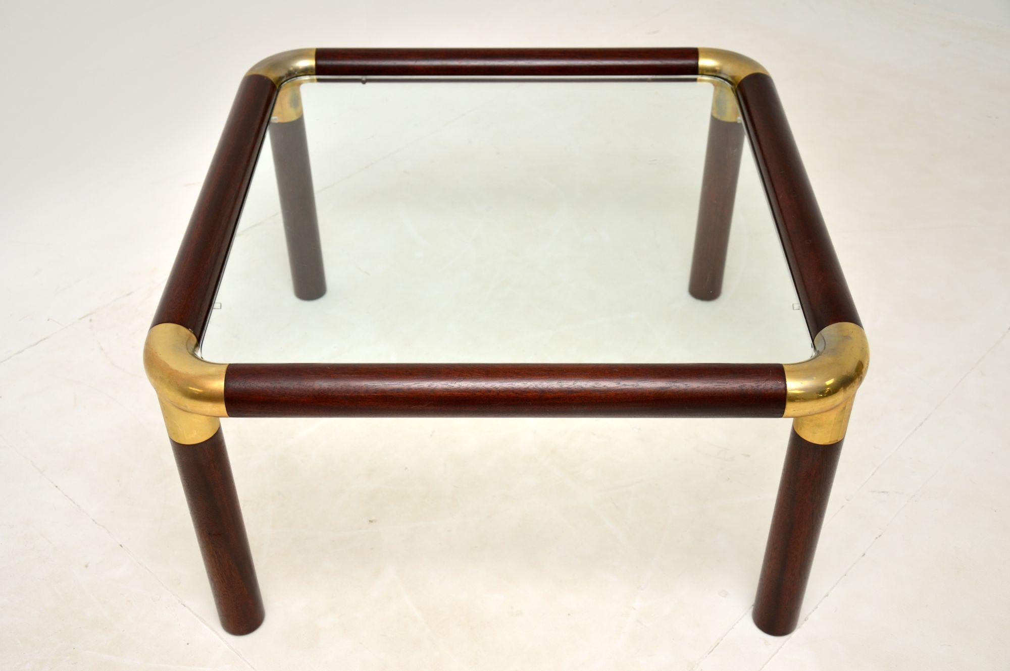 English 1970's Vintage Wood & Brass Coffee Table