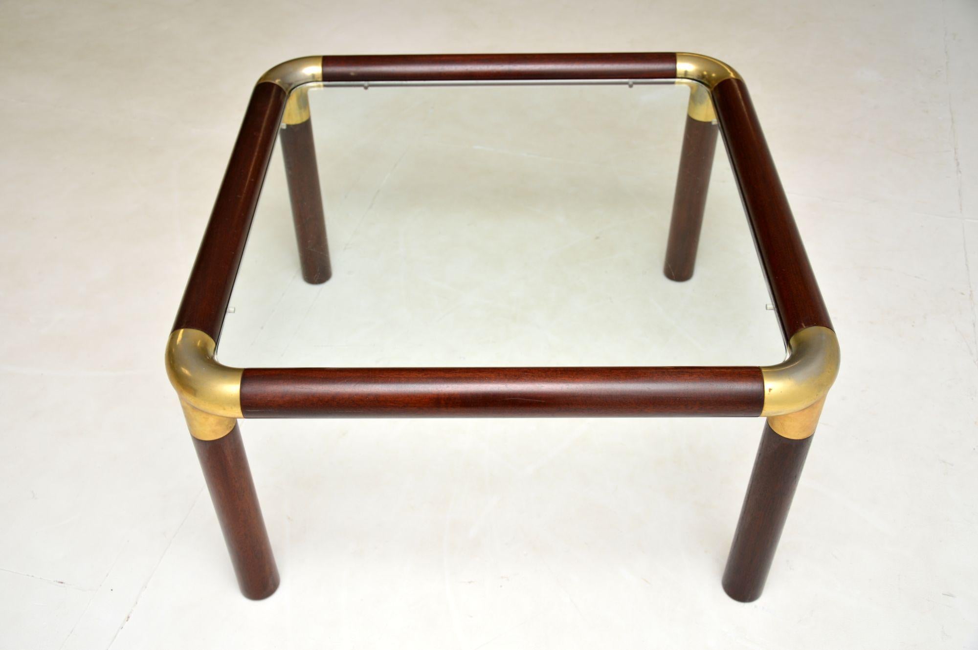 20th Century 1970's Vintage Wood & Brass Coffee Table