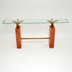 1970s Vintage Marble / Brass / Glass Console Table