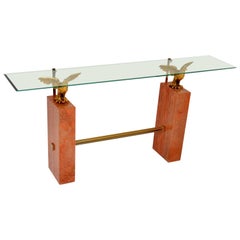 1970s Vintage Marble / Brass / Glass Console Table