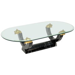 1970s Vintage Marble Glass and Brass Coffee Table