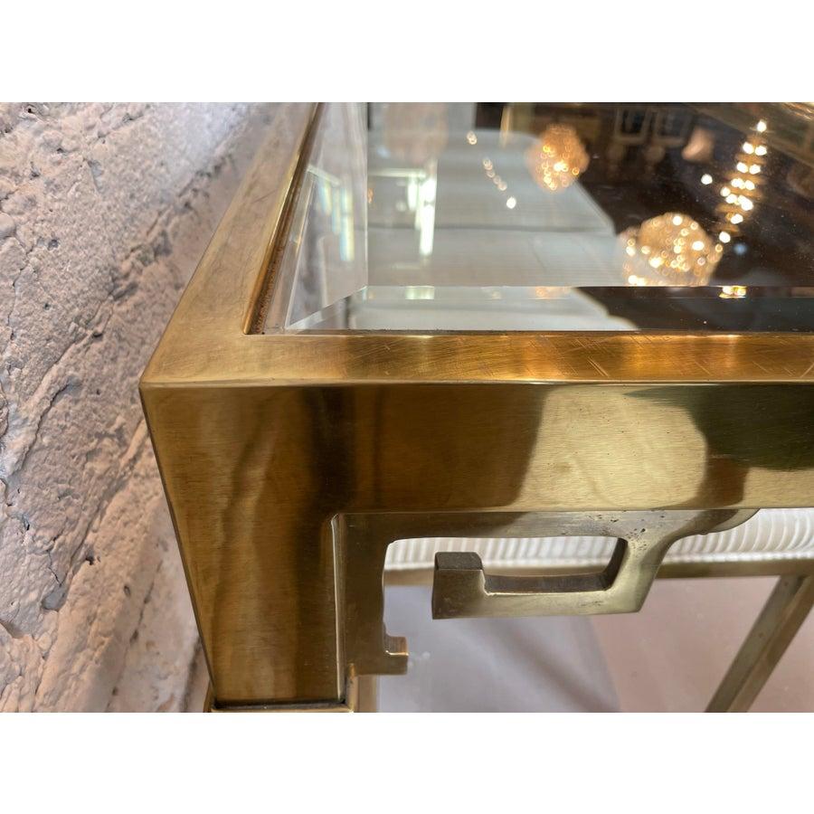 Late 20th Century 1970s Vintage Mastercraft Greek Key Console Table With Ottomans - Set of 3 For Sale