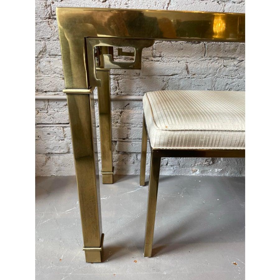 1970s Vintage Mastercraft Greek Key Console Table With Ottomans - Set of 3 For Sale 1