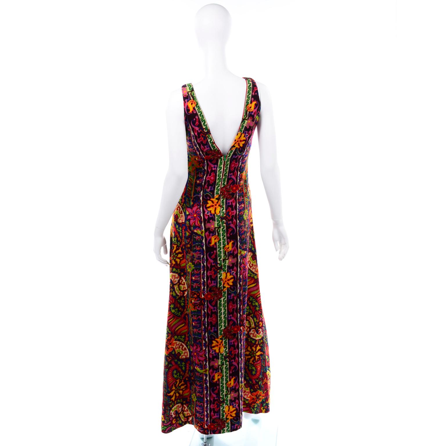 1970s Vintage Maxi Dress Bendels Studio Multi Colored Woven Paisley Print In Excellent Condition In Portland, OR