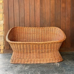 1970s Vintage Midcentury Cabin Modern Porch Sunroom Wicker Rattan Settee Sofa