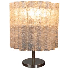 1970s Vintage Midcentury Doria Leuchten Crystal Iced Glass Tubular Table Lamp