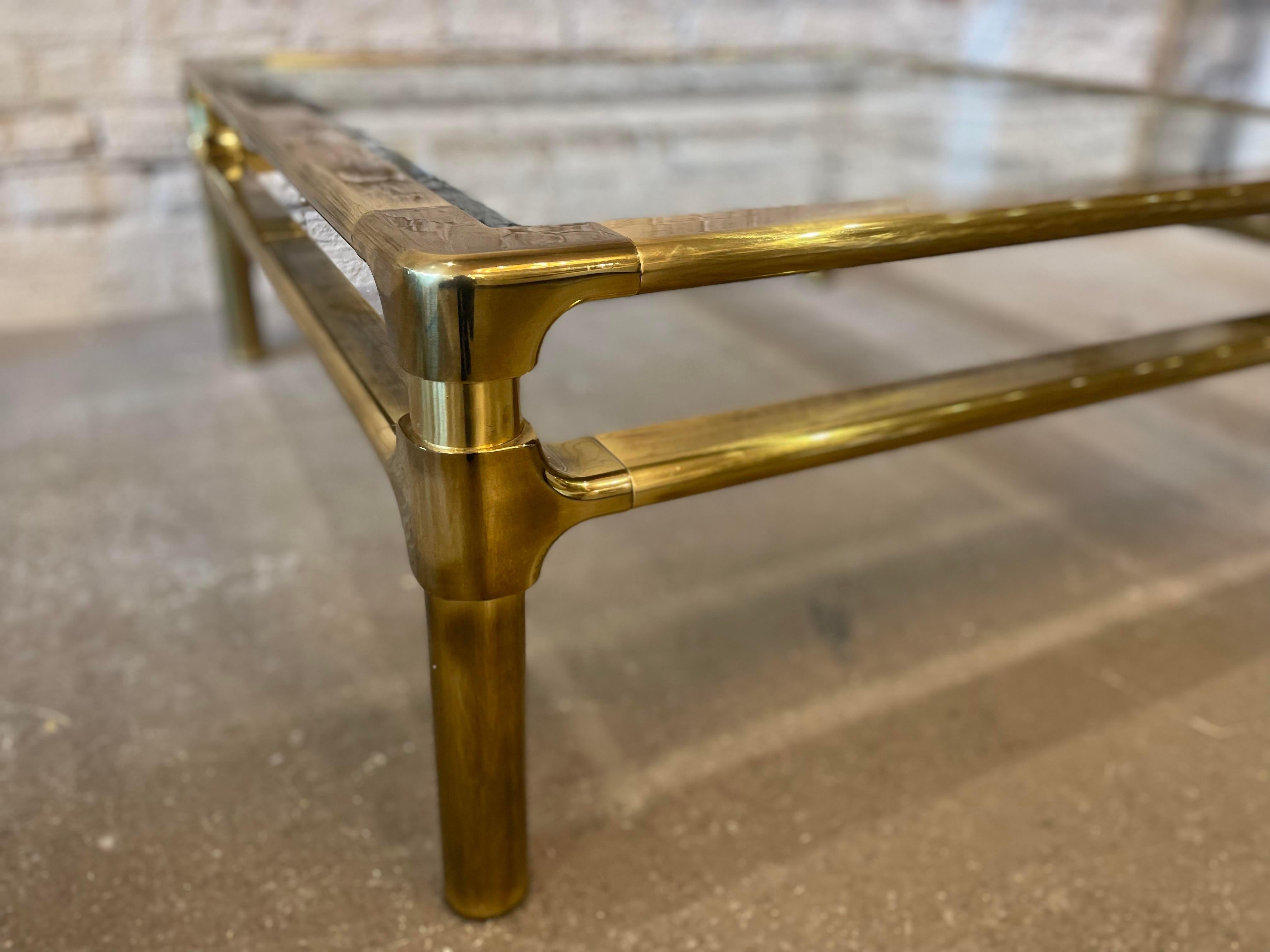 1970s Vintage Mid Century in the Manner of Pace Brass and Glass Coffee Table 4