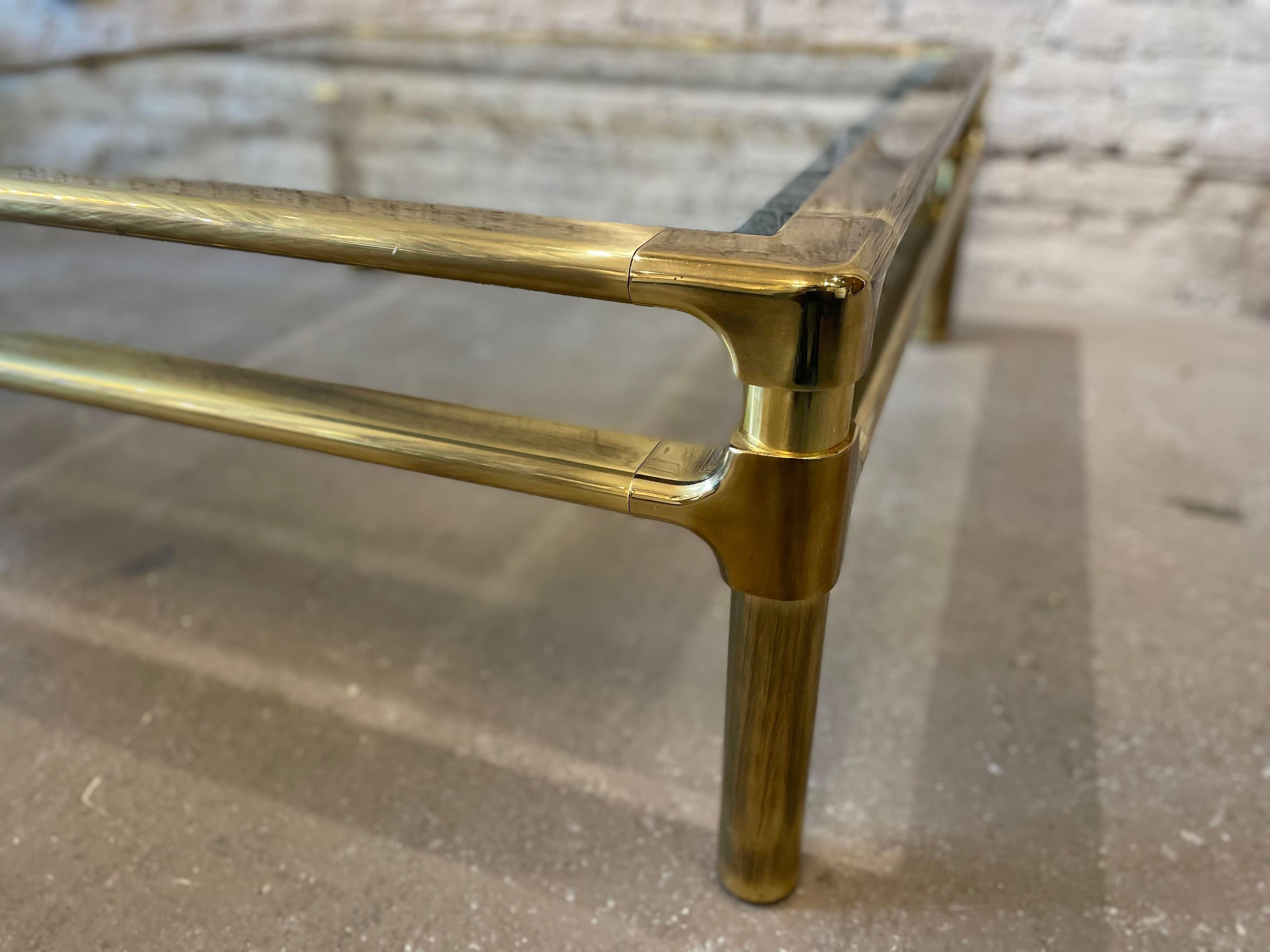 Hollywood Regency 1970s Vintage Mid Century in the Manner of Pace Brass and Glass Coffee Table